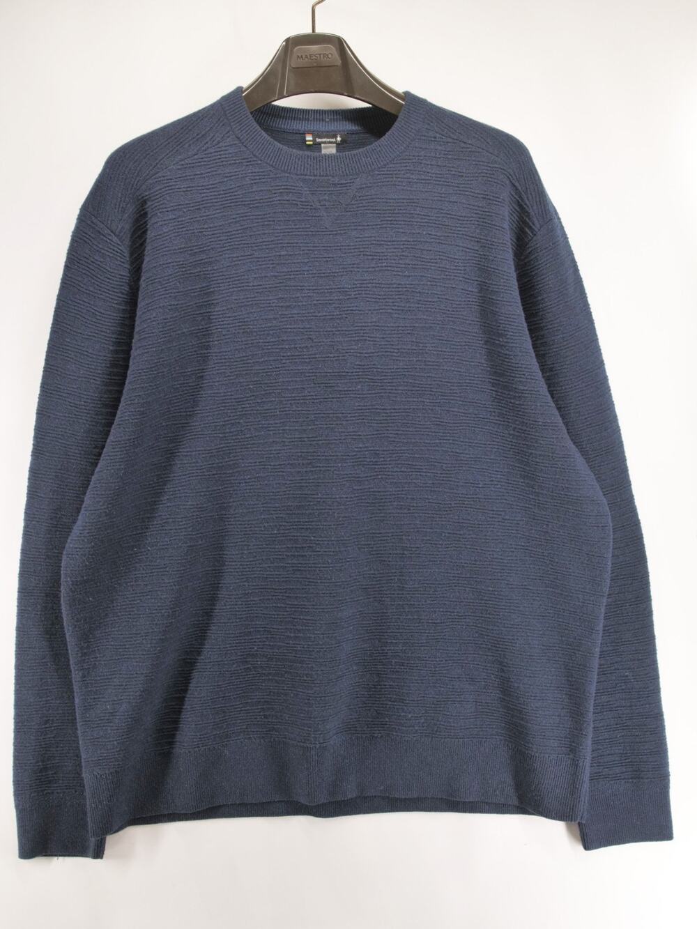 Smartwool Crewneck Sweater Mens XXL Blue Wool Blend Micro Textured Ripple Knit